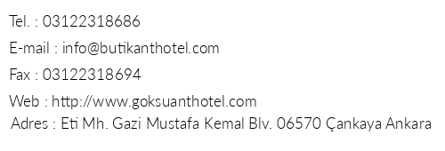 Butik Ant Hotel telefon numaralar, faks, e-mail, posta adresi ve iletiim bilgileri